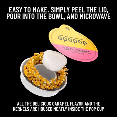Opopop Microwave Popcorn - Pop Cups Salty Caramel 6-Pack, Non-GMO Gourmet Popcorn Kernels &amp; Popcorn Flavoring, Caramel Popcorn, Gluten Free Snacks, Easy to Make and No Mess