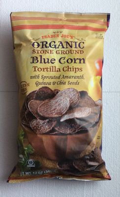 Trader Joe&#39;s Organic Stone Ground Blue Corn Tortilla Chips with Sprouted Amaranth, Quinoa &amp; Chia Seeds - 12 Oz. (Pack of 2 -Total of 24 Oz.)