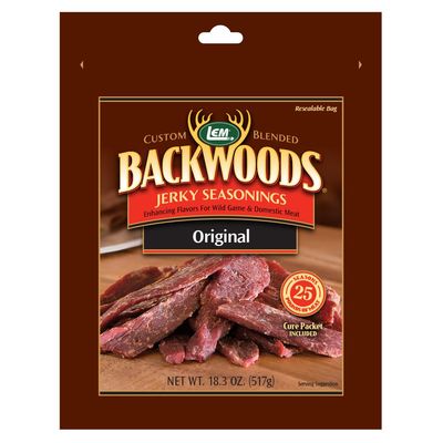 LEM Products Backwoods Original Jerky Seasoning, Ideal for Wild Game and Domestic Meat, Seasons Up to 25 Pounds of Meat, 18.3 Ounce Packet with Pre-Measured Cure Packet Included