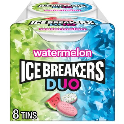 Ice Breakers Duo Fruit Plus Cool Watermelon Sugar Free Mints Tins, 1.3 oz (8 Count)