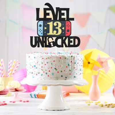 Level 13 Unlocked Game Birthday Cake Topper - Video Game Boy's 13th Birthday Game On Party Cake Supplies - Gaming Level Up Winner Party Decoration