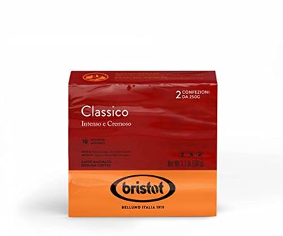 Bristot Classico Italian Breakfast Espresso | Intense and Creamy | Bipack: 2x250g | Medium Roast | For Moka, French Press, Pour Over | 1.1lb/500g