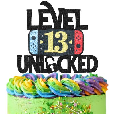 Level 13 Unlocked Game Birthday Cake Topper - Video Game Boy&#39;s 13th Birthday Game On Party Cake Supplies - Gaming Level Up Winner Party Decoration