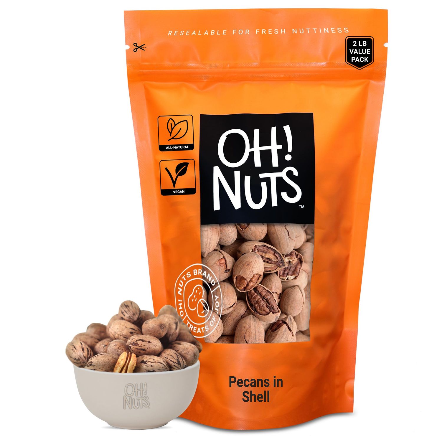 Pecans in Shell | Raw - 100% Natural | 2 lb | High-Protein Pecans | Packed in New York Zip-Seal Bag for Exceptional Freshness by Oh Nuts