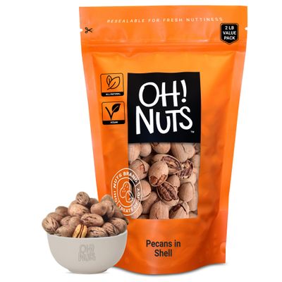 Pecans in Shell | Raw - 100% Natural | 2 lb | High-Protein Pecans | Packed in New York Zip-Seal Bag for Exceptional Freshness by Oh Nuts