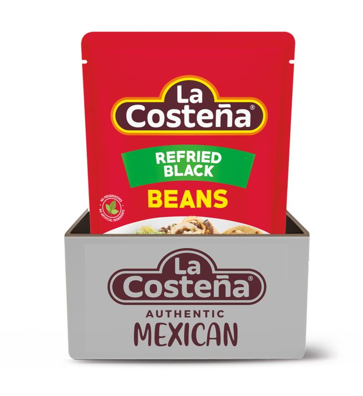 La Costea Refried Black Beans, 15.16 Oz Microwaveable Pouch (Pack of 8)