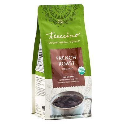 Teeccino French Roast Chicory Coffee Alternative - Ground Herbal Coffee Thats Prebiotic, Caffeine-Free &amp; Acid Free, Dark Roast, 11 Ounce