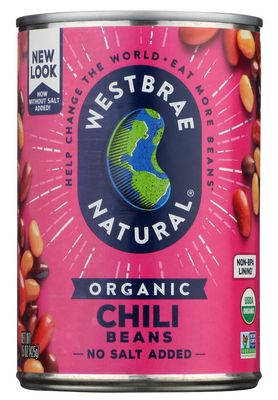 Westbrae Natural Organic Chili Beans, No Salt Added, 15 Oz (Pack of 12)