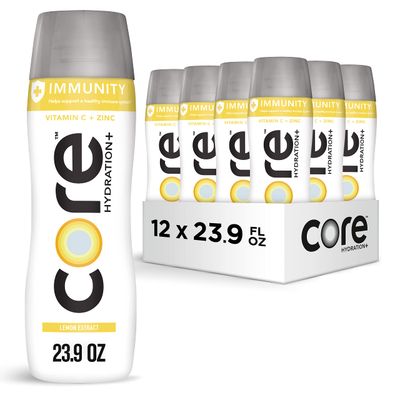 CORE Hydration+ Immunity, Lemon Extract Nutrient Enhanced Water with Vitamin C and Zinc, 23.9 Fl Oz Bottle (Pack of 12)