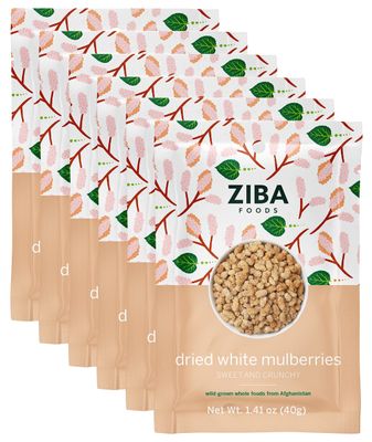Ziba Foods Wild Grown Dried Mulberries | Non-GMO, Vegan, Whole 30 Friendly &amp; Paleo, Dried Fruit | Wild Grown Superfood Naturally High In Immune Boosting Antioxidants, Pack of 6