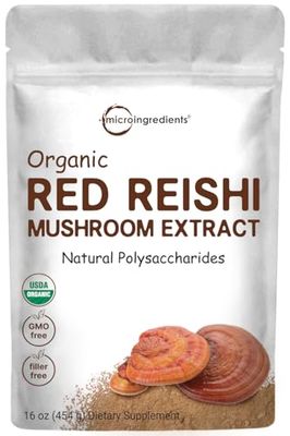 Micro Ingredients Organic Reishi Mushroom Powder, 16oz | 100:1 Extract, Red Reishi Mushrooms Supplement | Great for Mushroom Coffee or Tea | Non-GMO