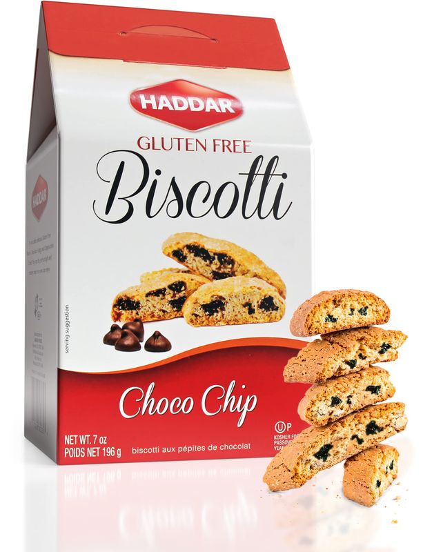Haddar Gluten Free Chocolate Chip Biscotti, 7 oz, Grain Free, Rich Tasting, Elegant Packaging, Certified Kosher For Passover