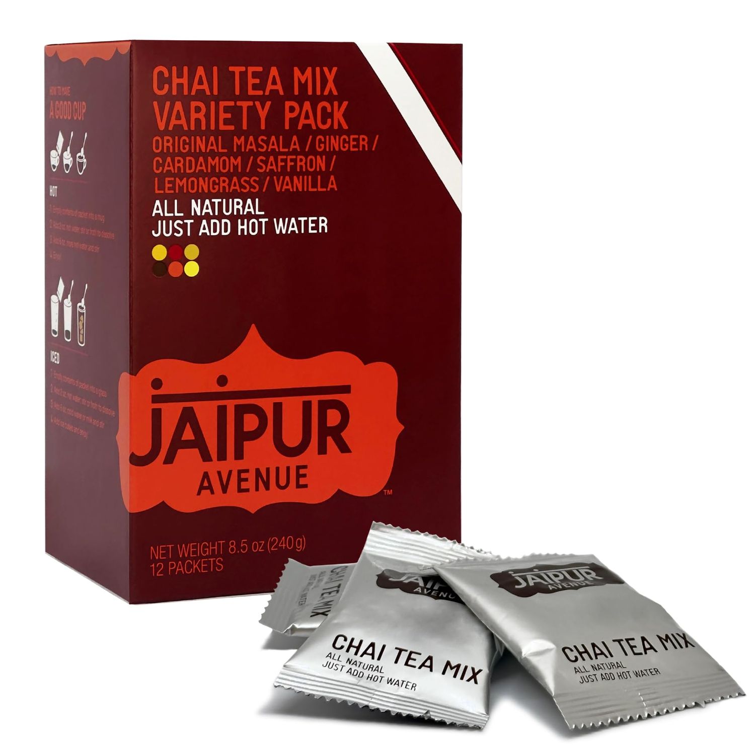 Jaipur Avenue Chai Tea Mix - Variety Pack with All 6 Flavors (12 Servings)