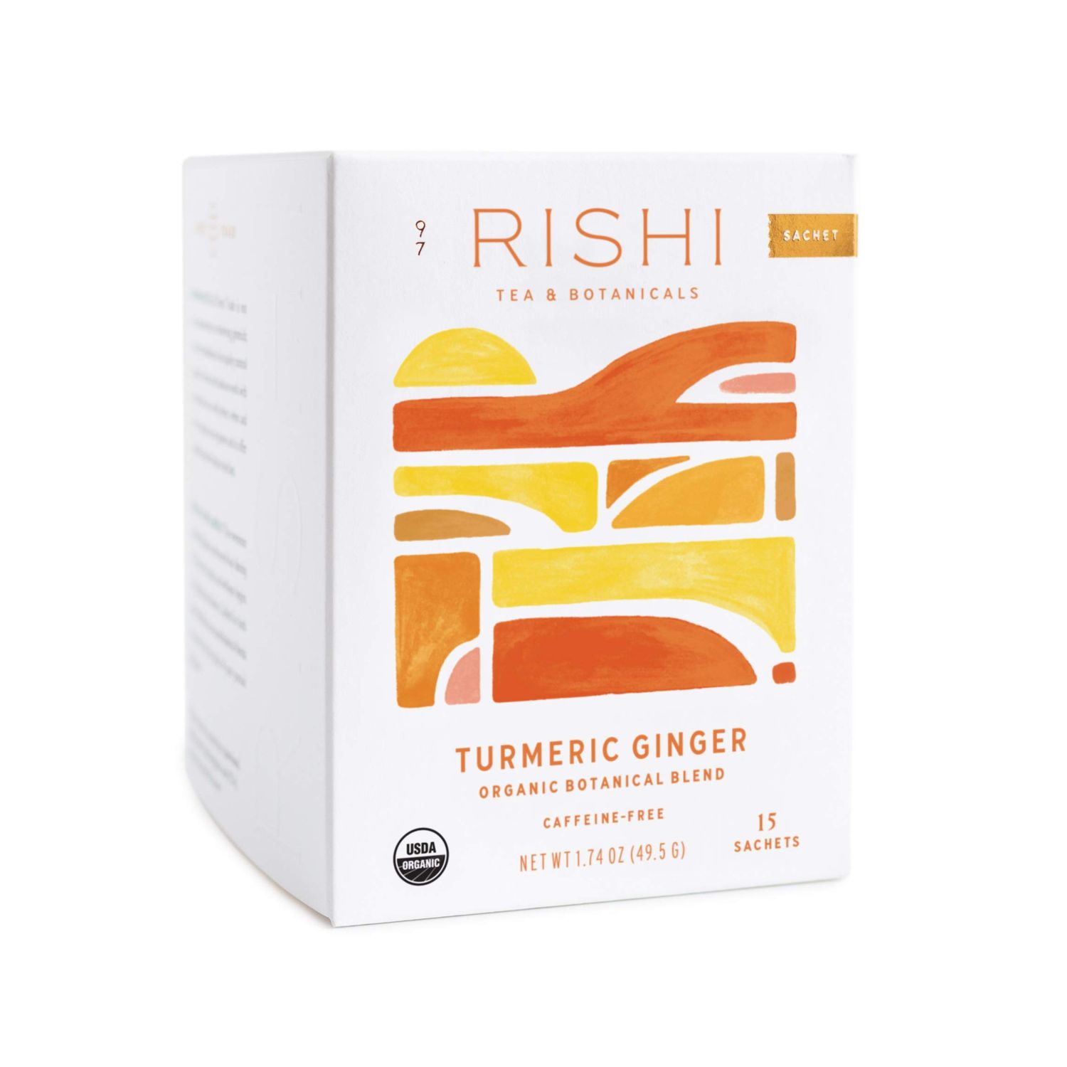 Rishi Tea Turmeric Ginger Herbal Tea | Immune Support, USDA Certified Organic, Caffeine-Free, Ayurvedic, Energy-Boosting, Citrus Flavors for Taste | 15 Sachet Bags, 1.75 oz (Pack of 1)