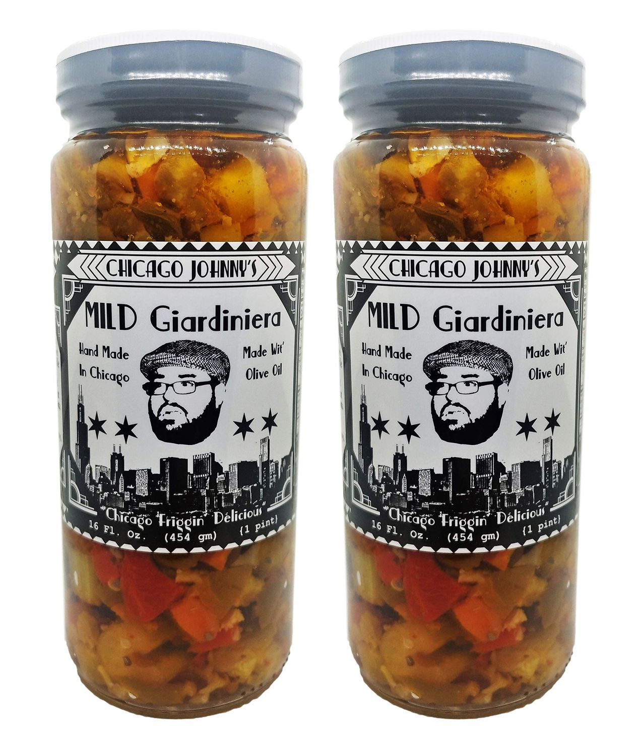 Gourmet Hand Made Olive Oil Mild Giardiniera 2 Pack 16 oz jars (32 fl oz total)