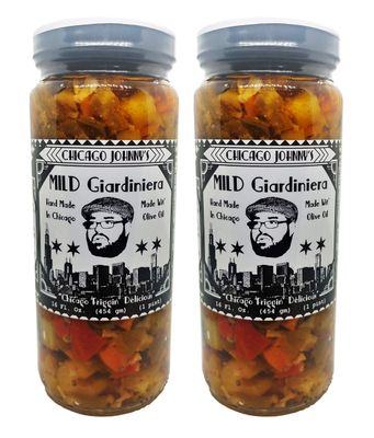 Gourmet Hand Made Olive Oil Mild Giardiniera 2 Pack 16 oz jars (32 fl oz total)