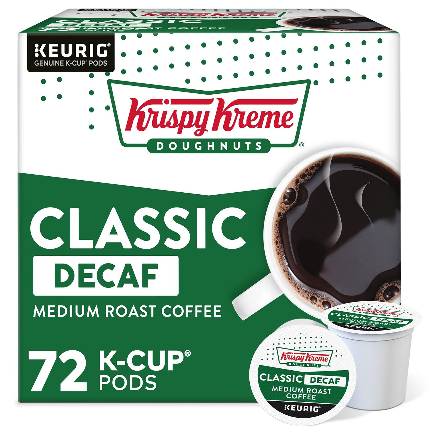 Krispy Kreme Classic Decaf, Single-Serve Keurig K-Cup Pods, Medium Roast Coffee Pods, 72 Count