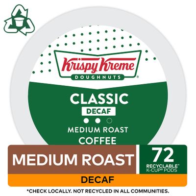 Krispy Kreme Classic Decaf, Single-Serve Keurig K-Cup Pods, Medium Roast Coffee Pods, 72 Count