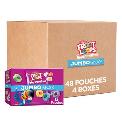 Kellogg&#39;s Jumbo Snax Froot Loops Cereal Snacks, Lunch Box Snacks, Fruit Flavored, Original with Marshmallows (4 Boxes, 48 Pouches)