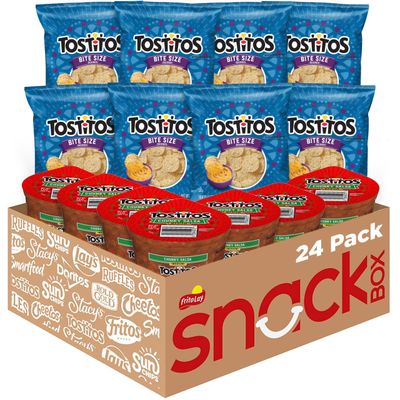 Frito Lay Tostitos Bitesize Rounds Chips and Salsa Dip Cups Variety Pack, (Pack of 24)