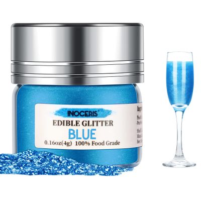 Edible Glitter for Drinks, Food Grade Glitter Sprinkle on Sparkle Shimmer Glitter for Cocktails Champagne Beverages Cakes Decorating, Pops Chocolate, Fondant (Blue)