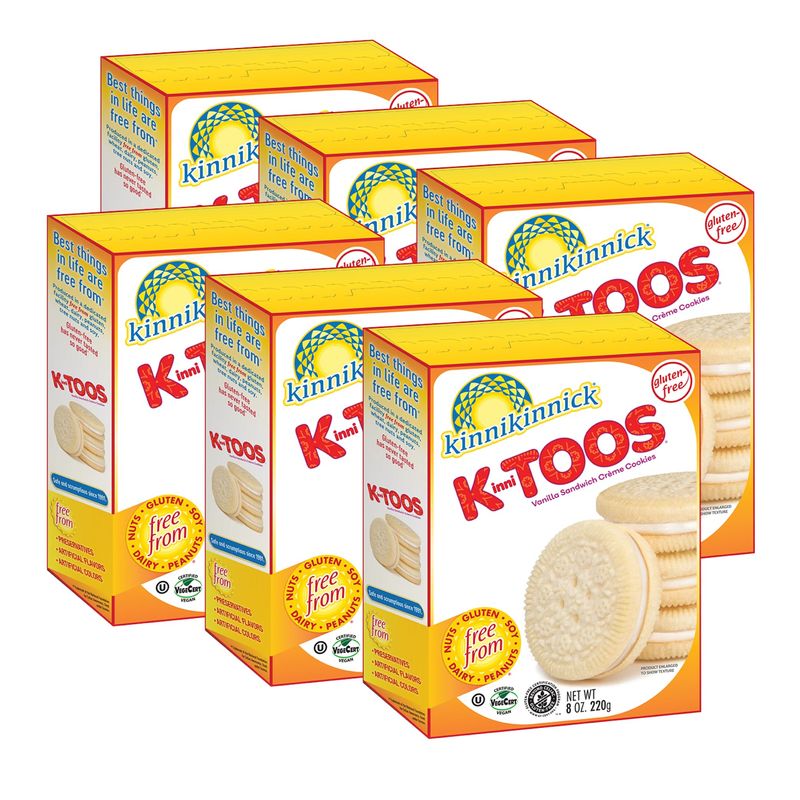 Kinnikinnick - KinniTOOS Vanilla Sandwich Cream Cookies - Gluten Free, Allergy Friendly Vegan Cookies - 8 oz. Boxes - 6 Pack