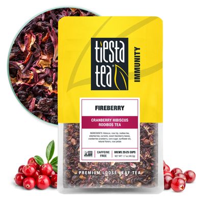 Tiesta Tea - Cranberry Hibiscus Rooibos Tea, Fireberry, Loose Leaf Herbal Tea Blend with Hibiscus and Cranberry, Currants, Rooibos Tea, Enjoy Hot or Iced, 25 Cups in Resealable Pouch - 1.7 Ounce