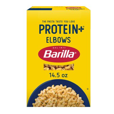 BARILLA Protein+ (Plus) Elbows Pasta, 14.5 Ounce - plant based pasta - Made from Lentils, Chickpeas &amp; Peas - Non-GMO, Kosher Certified and Vegan