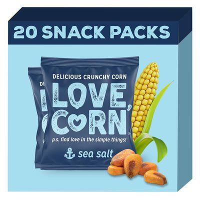 LOVE CORN Sea Salt 0.7oz x 20 Bags - Delicious Crunchy Corn - Healthy Family Snacks - Gluten Free, Kosher, NON-GMO - Alternative for Chips, Nuts, Crackers &amp; Pretzels - Perfect for Charcuterie Boards