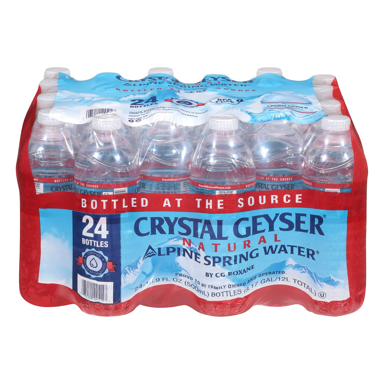 CRYSTAL GEYSER SINCE 1977 Geyser, 24514CT, Alpine Spring Water, 16.9 oz Bottle, 24 Bottles in Case, Sold As 3 Case, Total 72 Bottles