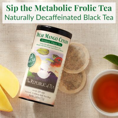 The Republic of Tea - Decaf Mango Ceylon Black Tea Tin, 50 Tea Bags, Environmentally- Friendly Decaffeinated Tea