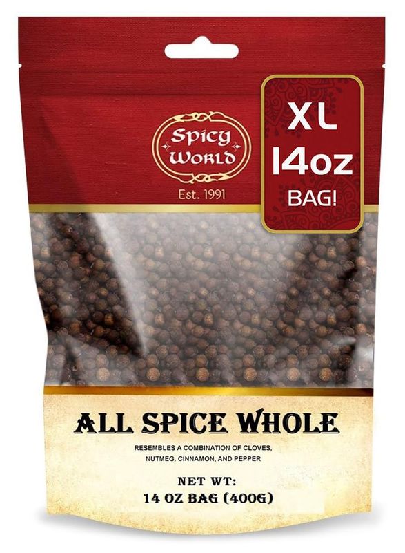 Spicy World Whole Allspice Berries 14 Oz Resealable Bag | All Spice Pimento Jamaica Pepper for Cooking &amp; Seasoning | Versatile Berry for Curries, Soups and even Pastries