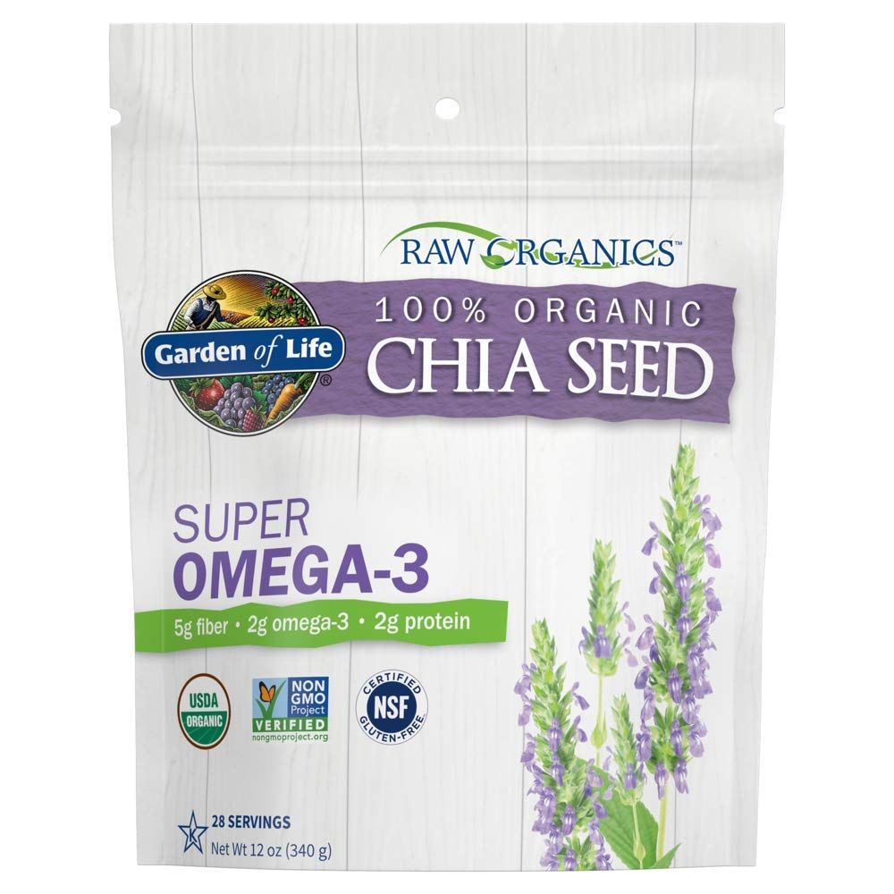 Chia Seeds 100% Organic for Smoothies, Pudding - Raw Organics Whole Seed Foods with Omega 3 Superfood, Fiber, Keto Friendly, Non-GMO, Gluten Free - Garden of Life - Vegan Egg Substitute, 28 Servings