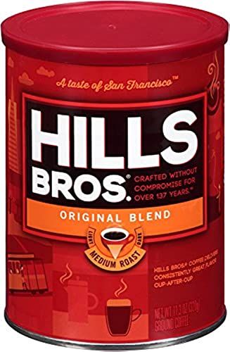 Hills Bros Original Blend Ground Coffee, Medium Roast, 11.3 Oz. Can - Full-Bodied Classic Rich Coffee Taste, Balanced for Optimum Caffeine