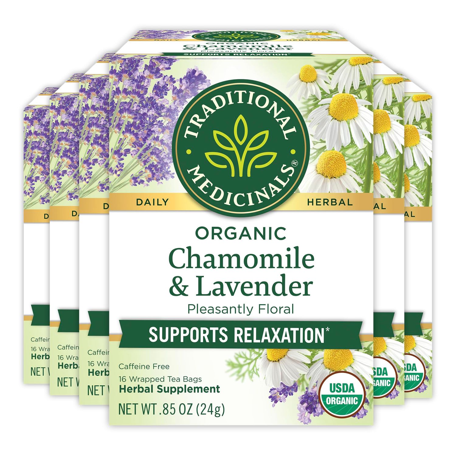 Traditional Medicinals Tea, Organic Chamomile &amp; Lavendar, Stress Relief, 96 Tea Bags (6 Pack)