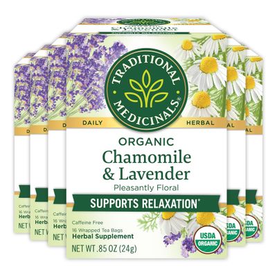 Traditional Medicinals Tea, Organic Chamomile &amp; Lavendar, Stress Relief, 96 Tea Bags (6 Pack)
