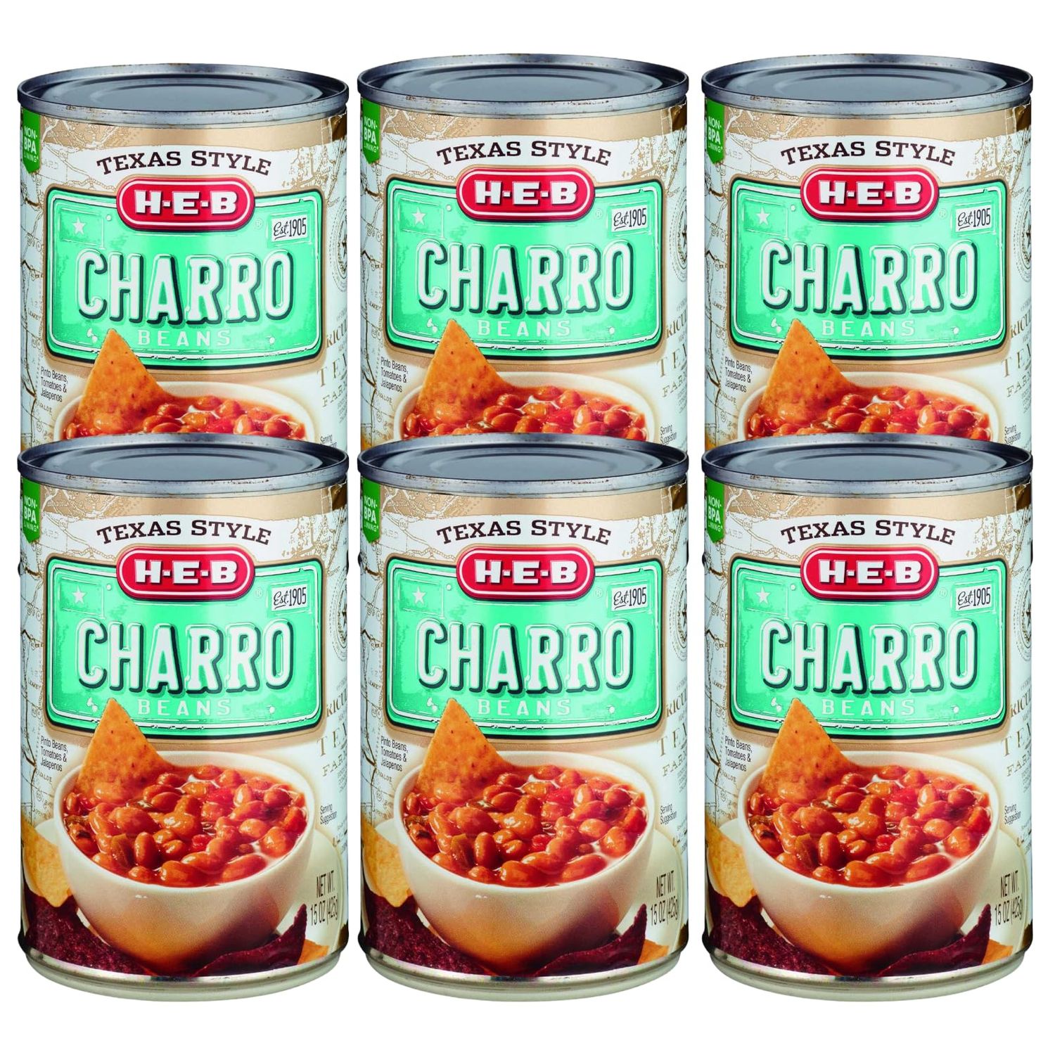 HEB Texas Style Charro Beans 15 Oz Can (Pack of 6)
