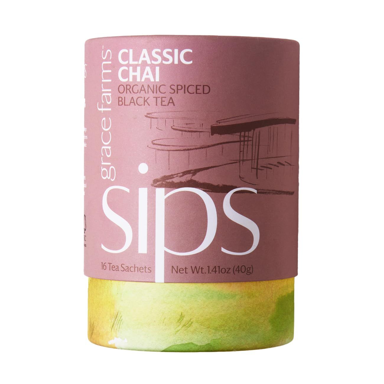 Grace Farms Organic Classic Chai Black Tea, 16 Pyramid Sachets | Ginger &amp; Spices | Fairtrade &amp; Kosher |Gives Back 100% of Profits