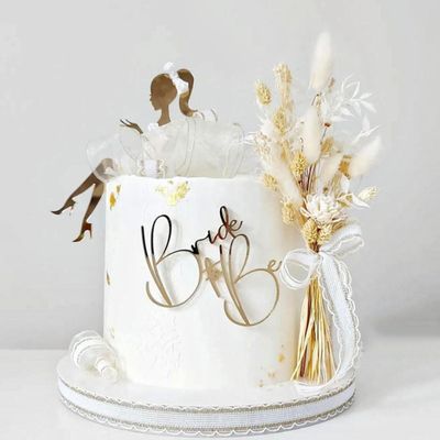 Bride To Be Cake Topper Acrylic High Heels Lady Girl Cake Topper for Bridal Engaged Wedding Party Dessert Baking Cake Decorations 2pcs/set- Gold