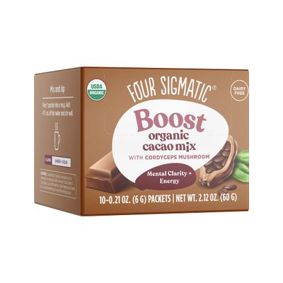 Mushroom Cacao by Four Sigmatic, Organic Instant Cacao with Cordyceps &amp; Ginger, Supports Stamina &amp; Energy, Drink it or Bake with it , 10 Count, Packaging may vary