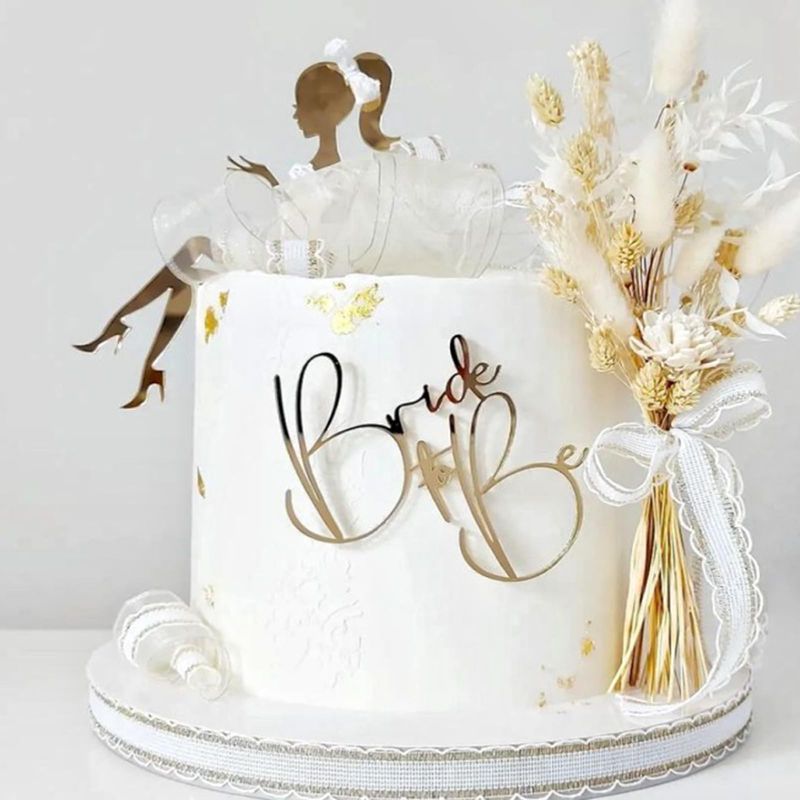 Bride To Be Cake Topper Acrylic High Heels Lady Girl Cake Topper for Bridal Engaged Wedding Party Dessert Baking Cake Decorations 2pcs/set- Gold