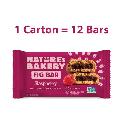 Natures Bakery Whole Wheat Fig Bars, Raspberry, Real Fruit, Vegan, Non-GMO, Snack bar, 1 box with 12 twin packs (12 twin packs)