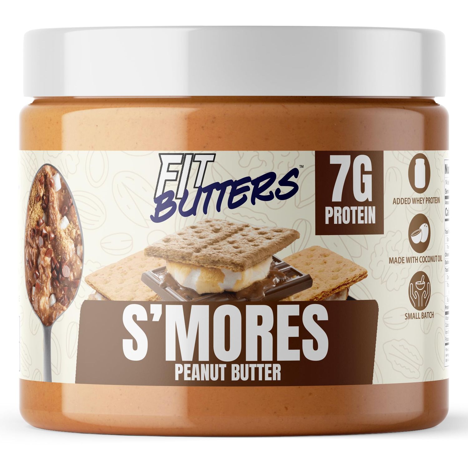 Fit Butters S&#39;Mores Peanut Butter Spread - Added Protein and Coconut Oil, Low Carb, Low Sugar, Complete Protein Dessert Flavored Nut Butter