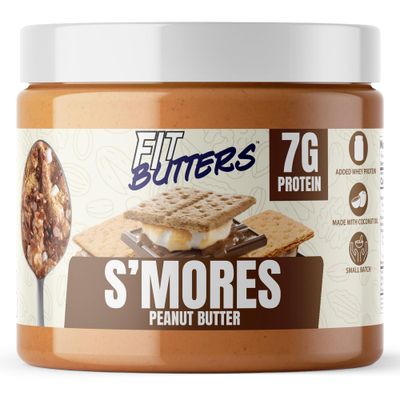 Fit Butters S&#39;Mores Peanut Butter Spread - Added Protein and Coconut Oil, Low Carb, Low Sugar, Complete Protein Dessert Flavored Nut Butter