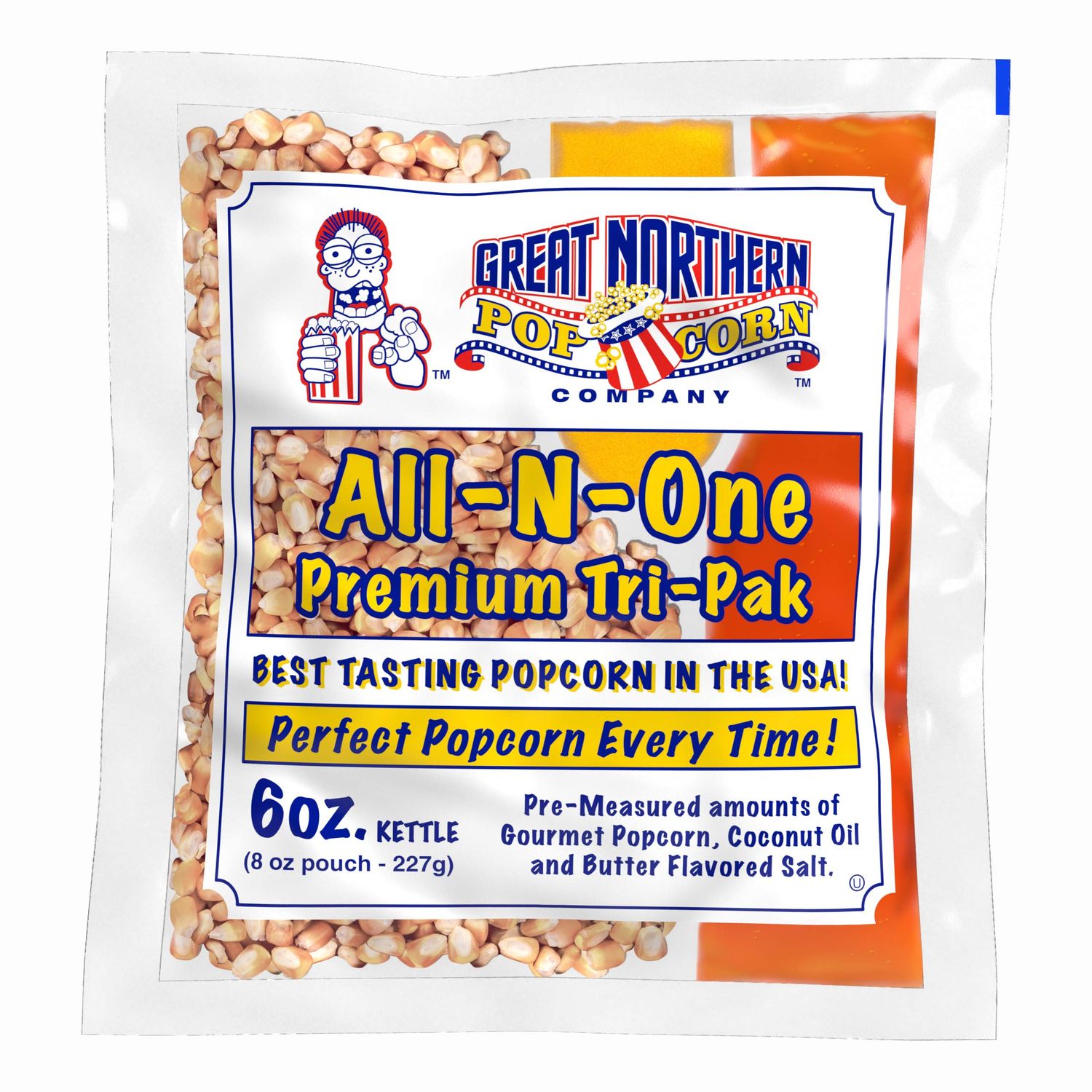 Case of 12 Popcorn Packs - All-In-One Kit with 6-Ounces of Pre-Measured Kernels, Salt, and Oil Packets for Popcorn Machines by Great Northern Popcorn