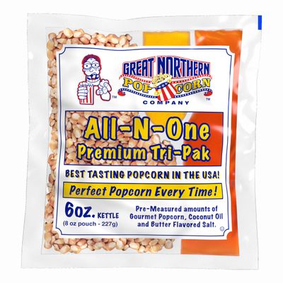Case of 12 Popcorn Packs - All-In-One Kit with 6-Ounces of Pre-Measured Kernels, Salt, and Oil Packets for Popcorn Machines by Great Northern Popcorn