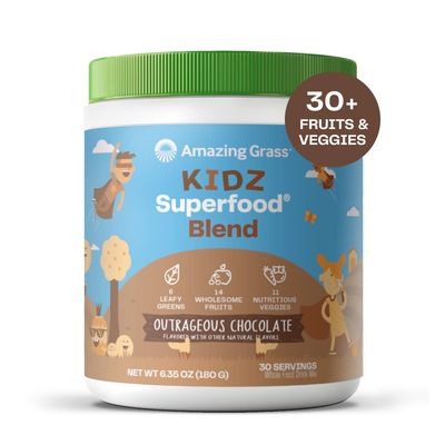 Amazing Grass Kidz Superfood: Organic Greens, Fruits, Veggies, Beet Root Powder &amp; Probiotics for Healthy Kids, Outrageous Chocolate, 30 Servings, 6.35 Ounce (Pack of 1)