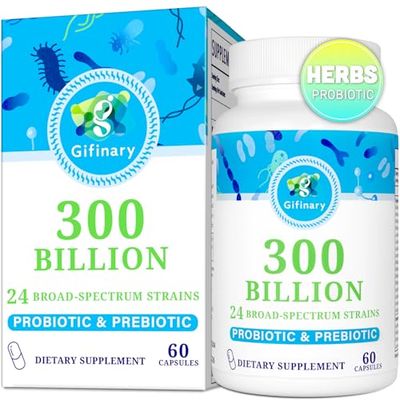 Probiotics for Women and Men, 300 Billion CFU, 24 Strains Probiotics with 15 Organic Herbs Prebiotics, Probiotic for Digestive Gut, Immune, Constipation, Diarrhea &amp; Whole-Body Health - 2 Months Supply