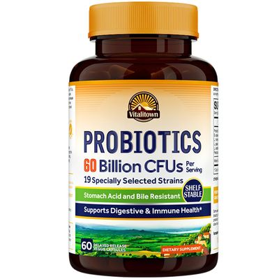 Vitalitown Probiotics + Prebiotics | 60 Billion CFUs 19 Strains | 60 Delayed Release Veg Caps | Shelf Stable, Prebiotics and Probiotics | Digestive Health, Immune Health | Vegan, Non-GMO, No Dairy