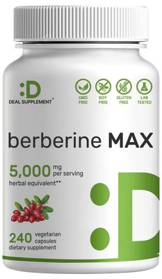 Deal Supplement Berberine Max Supplement with Turmeric, 5,000mg Per Serving, 240 Veggie Capsules - 97% Pure Berberine HCL - 25:1 Berberine Root Extract - Vegetarian Friendly, Non-GMO